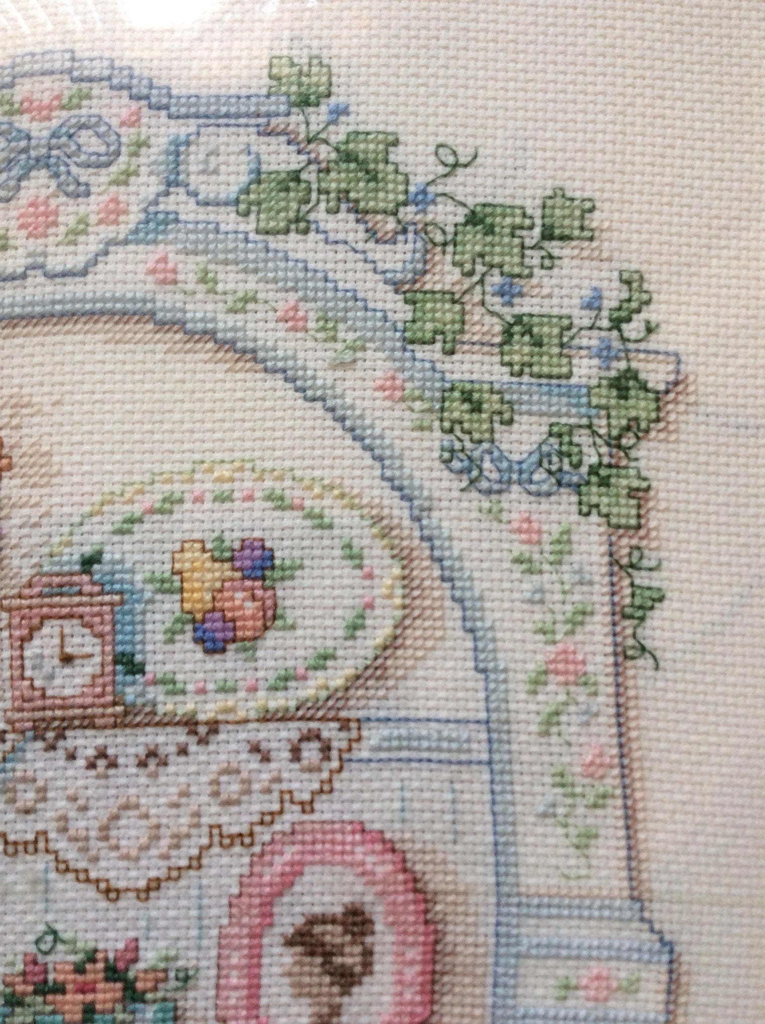 Cross Stitch Framed Art, Victorian Shelf Cross Stitch Art, Cross Stitched Doilies