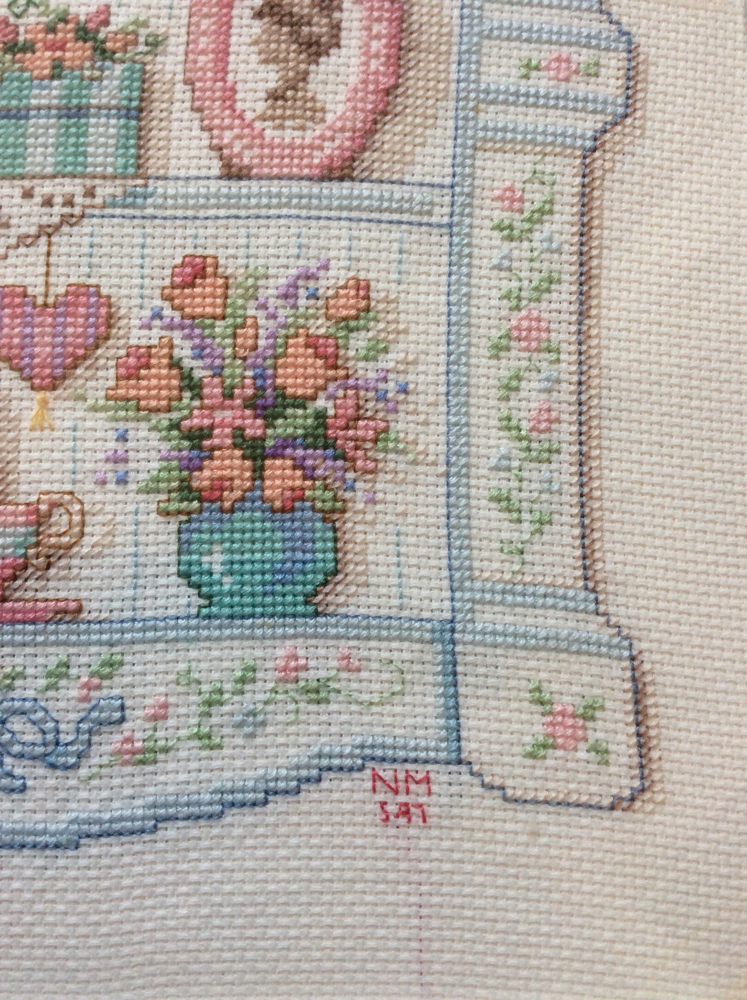 Cross Stitch Framed Art, Victorian Shelf Cross Stitch Art, Cross Stitched Doilies