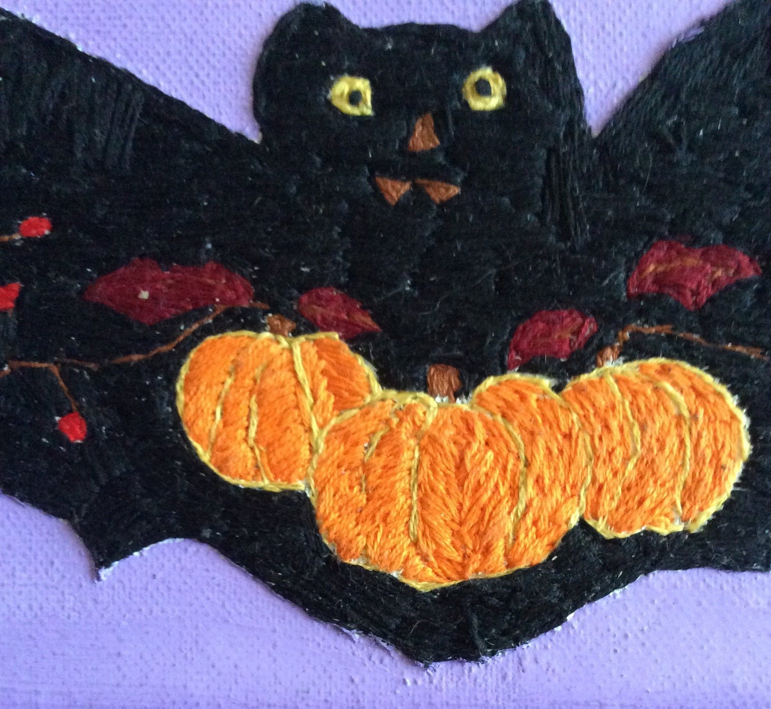 Halloween Embroidery Art Halloween Bat Finished Embroidery Piece