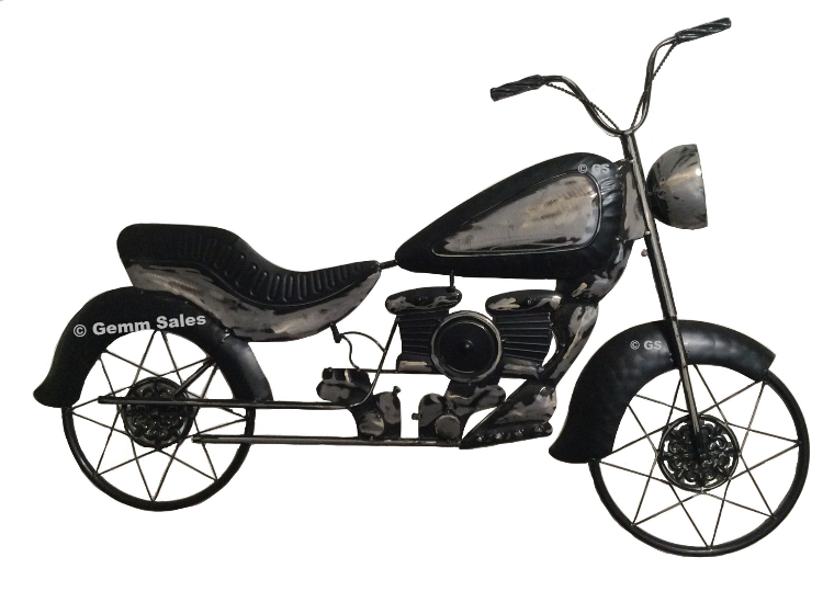 Metal Motorcycle Wall Art Black Sculpture