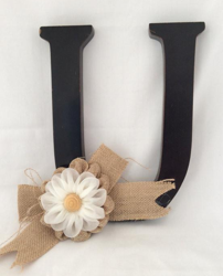 Wooden Alphabet Letters With Burlap Bow & Flower