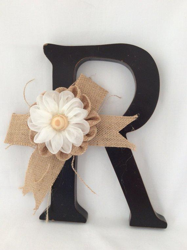 Wooden Alphabet Letters With Burlap Bow & Flower