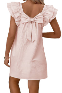 Beau Blue Textured Flutter Sleeve Square Neck Bow Back Mini Dress