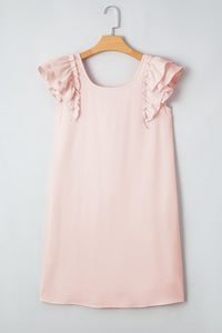 Beau Blue Textured Flutter Sleeve Square Neck Bow Back Mini Dress