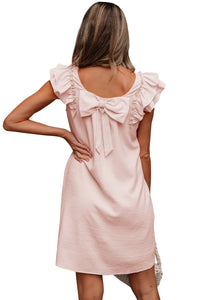 Beau Blue Textured Flutter Sleeve Square Neck Bow Back Mini Dress