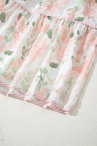 Pink Plus Size Floral Print Striped Detail Short Summer Dress