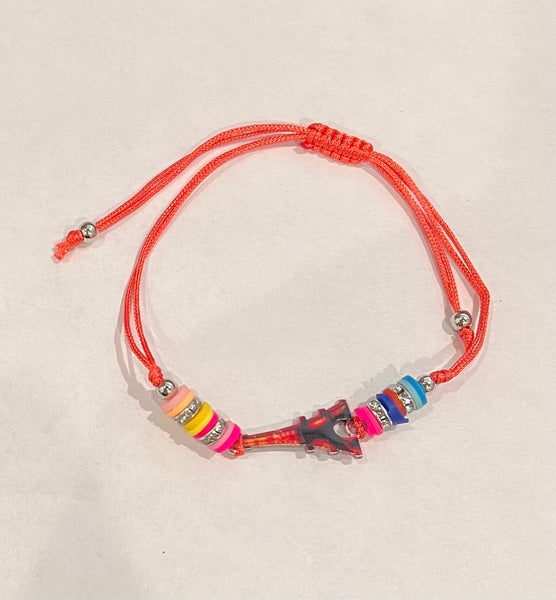 Girl Handmade String Bracelet Eiffel Tower Pendant - Orange