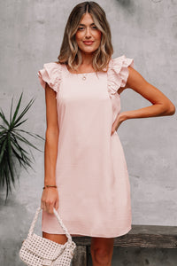 Beau Blue Textured Flutter Sleeve Square Neck Bow Back Mini Dress