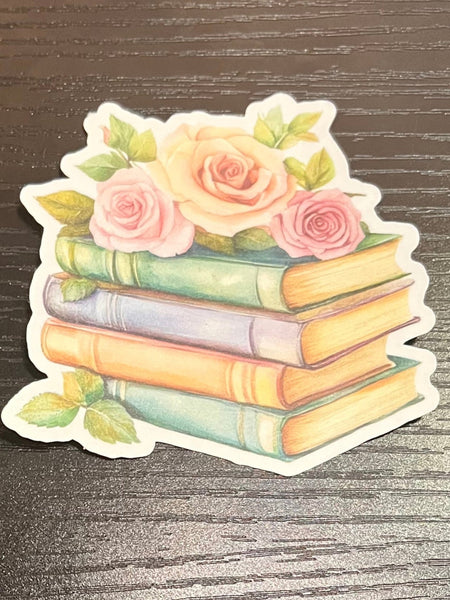 Books and Roses Cottage Core - Handmade Die Cut Stickers