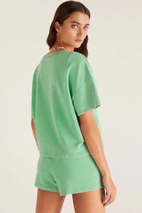 Bonbon V Neck Drop Shoulder Tee and Patchwork Drawstring Shorts Set