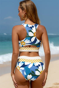 Green Floral Print Racerback Cutout High Waist 2pcs Bikini