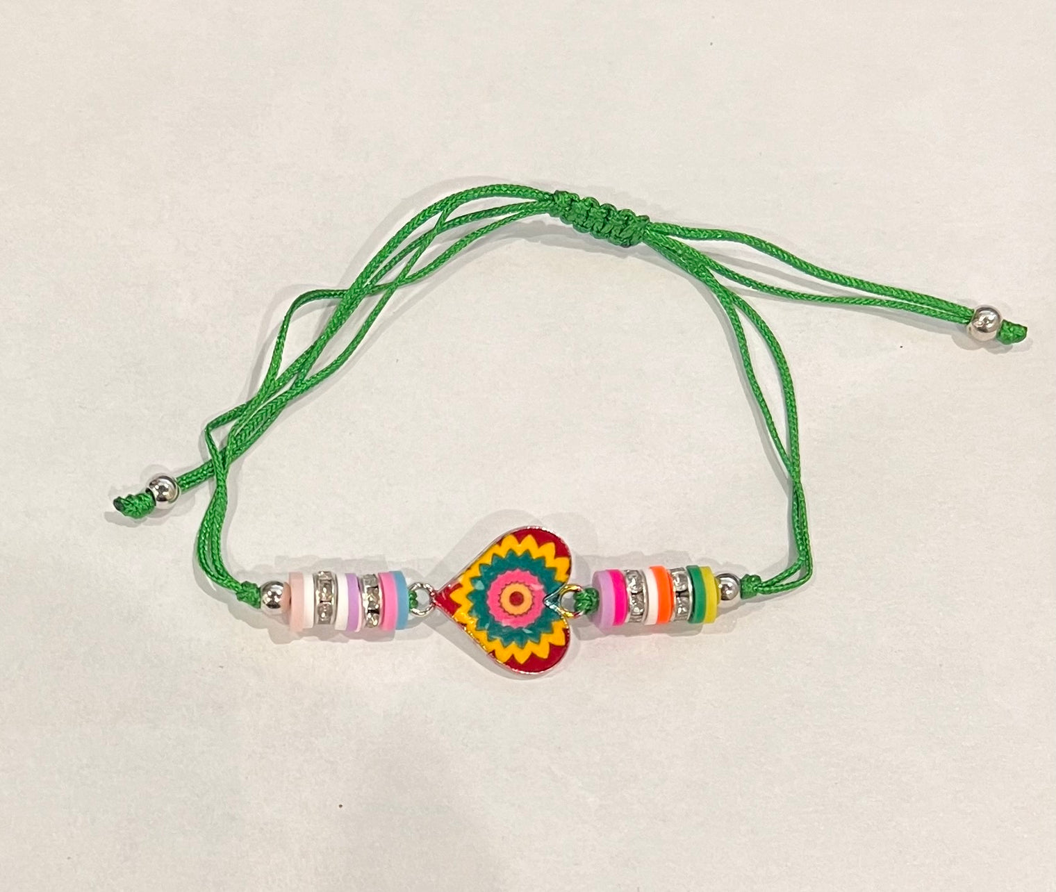 Girl Handmade String Bracelet Heart Pendant - Green