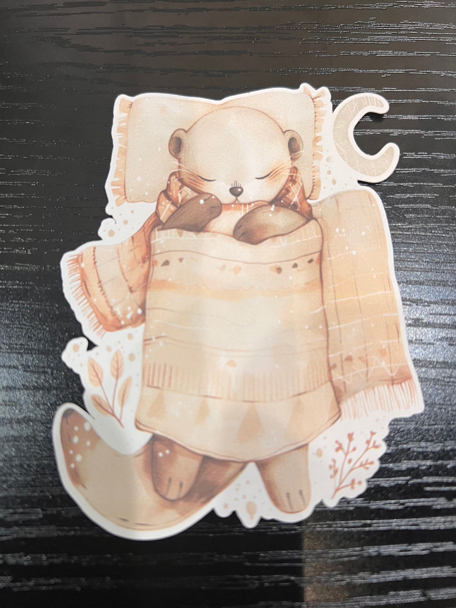 Woodland Creatures Handmade Die Cut Sticker - Sleeping Baby Otter
