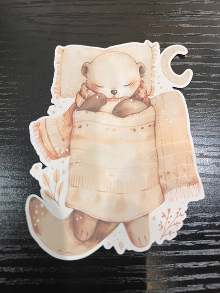 Woodland Creatures Handmade Die Cut Sticker - Sleeping Baby Otter