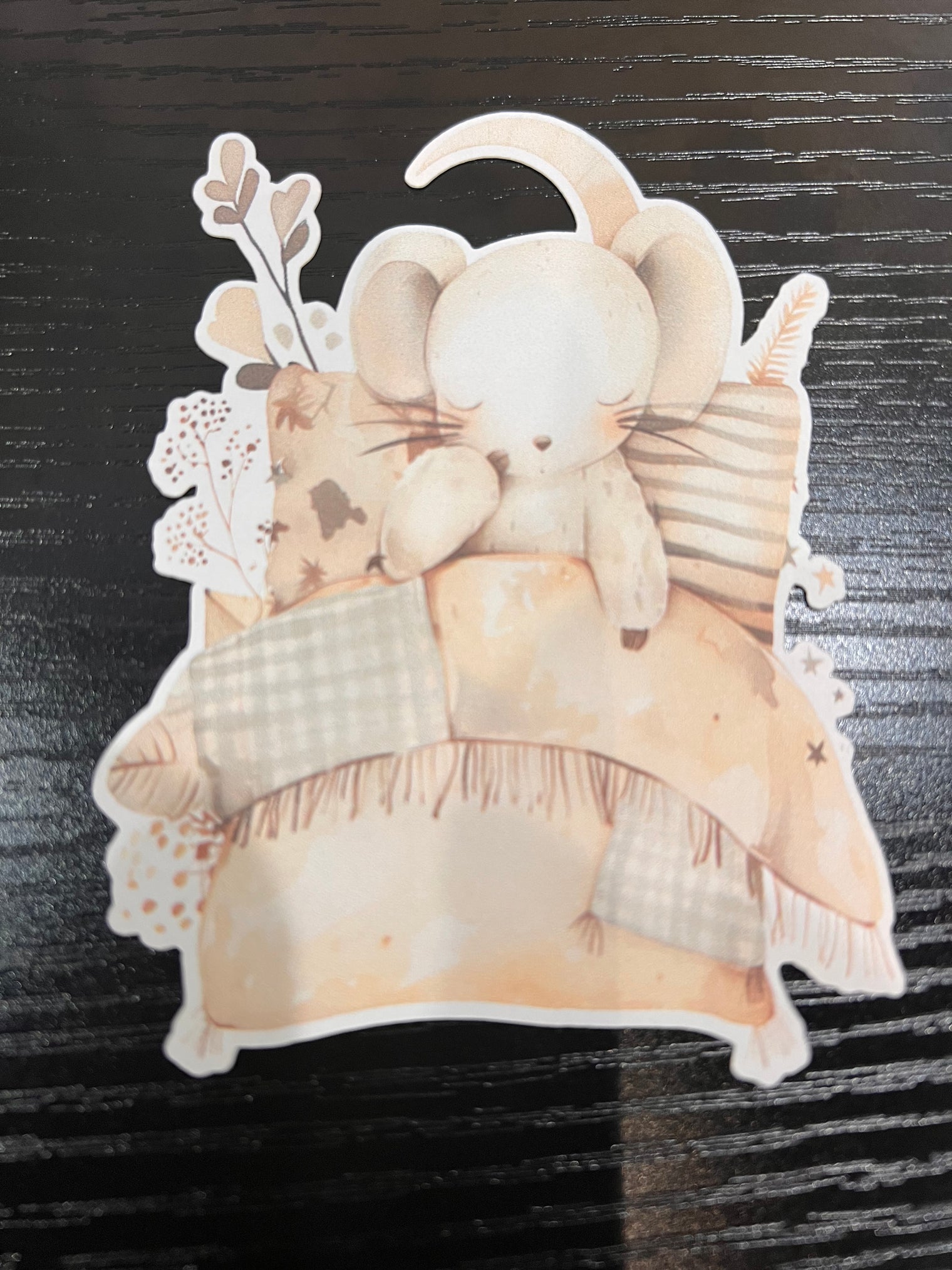 Woodland Creatures Handmade Die Cut Sticker - Sleeping Baby Mouse