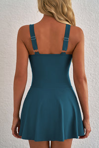 Black Adjustable Straps Cutout Ruched Knot Slit One Piece Swim Dress