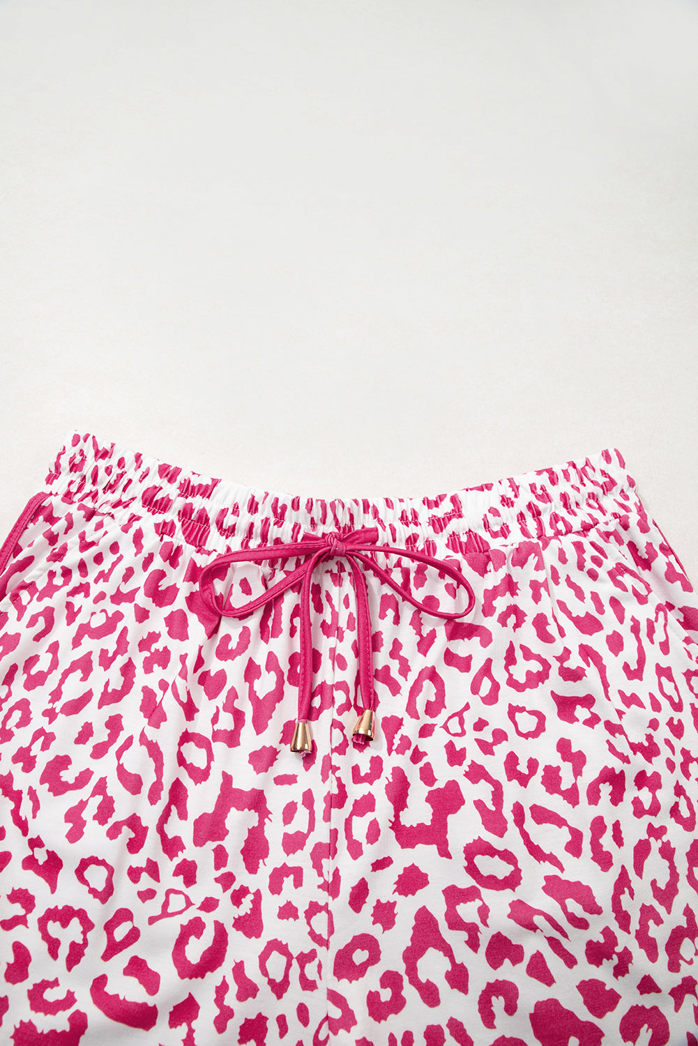 White Leopard Elastic Waist Lace up Contrast Trim Casual Shorts