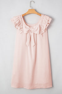 Beau Blue Textured Flutter Sleeve Square Neck Bow Back Mini Dress