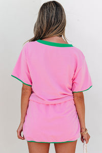 Bonbon Colorblock Edge Drop Shoulder T Shirt and Skort 2Pcs Set