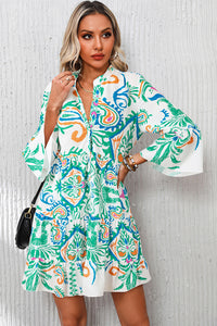 Orange Tribal Bracelet Sleeve Buttoned Mini Dress