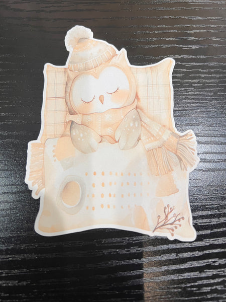 Woodland Creatures Handmade Die Cut Sticker - Sleeping Baby Owl