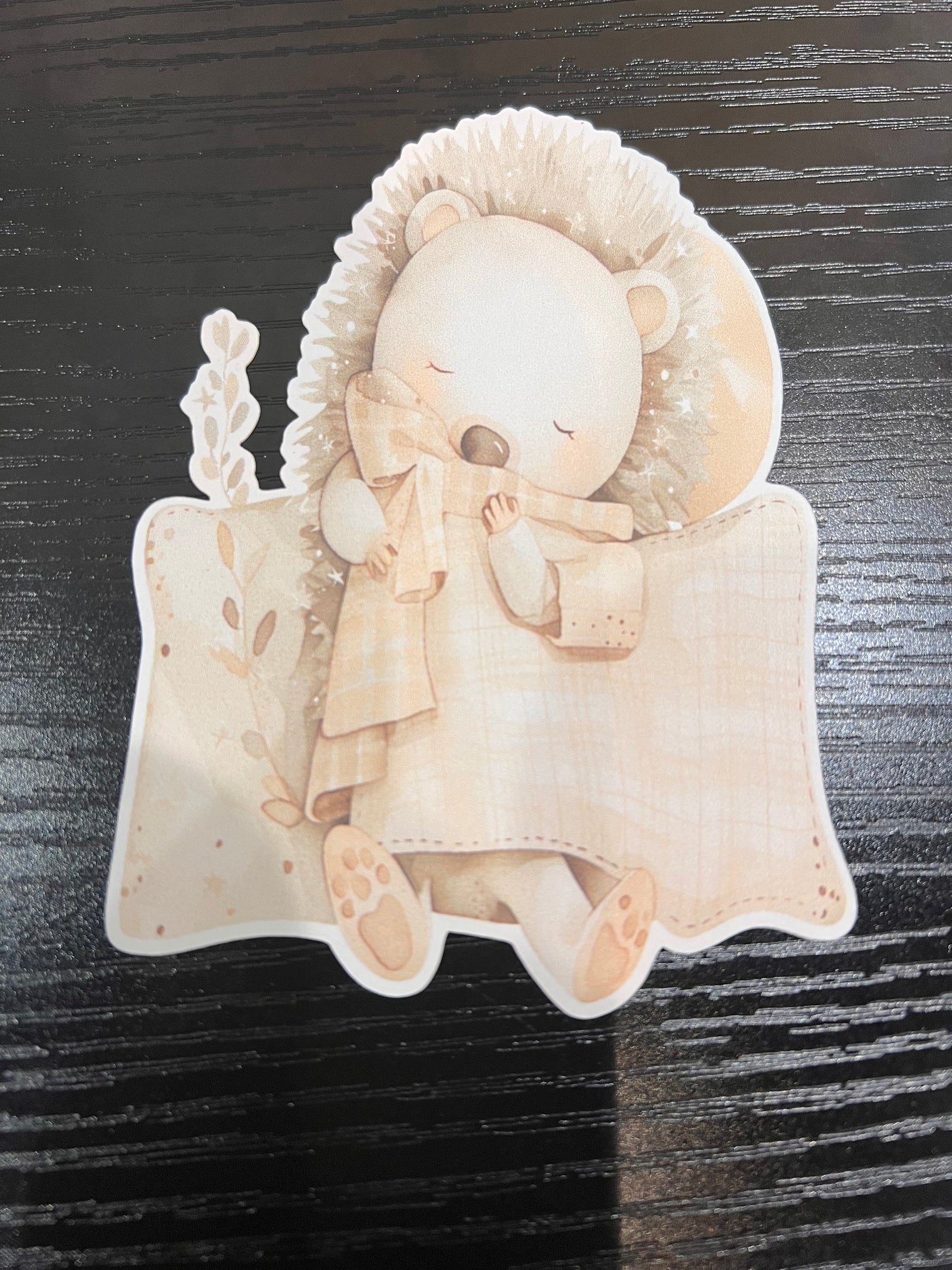 Woodland Creatures Handmade Die Cut Sticker - Sleeping Baby Hedgehog