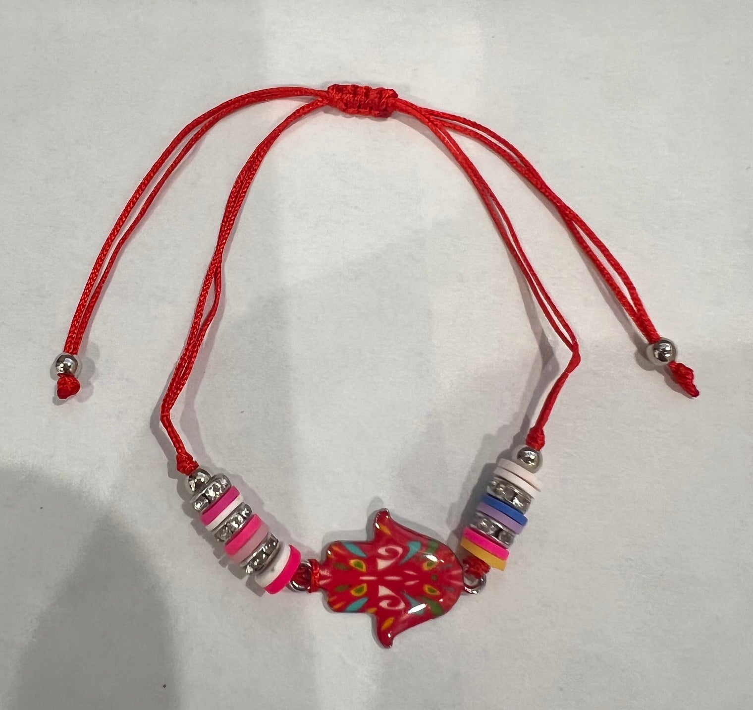 Girl Handmade String Bracelet Hamsa Hand Pendant - Red