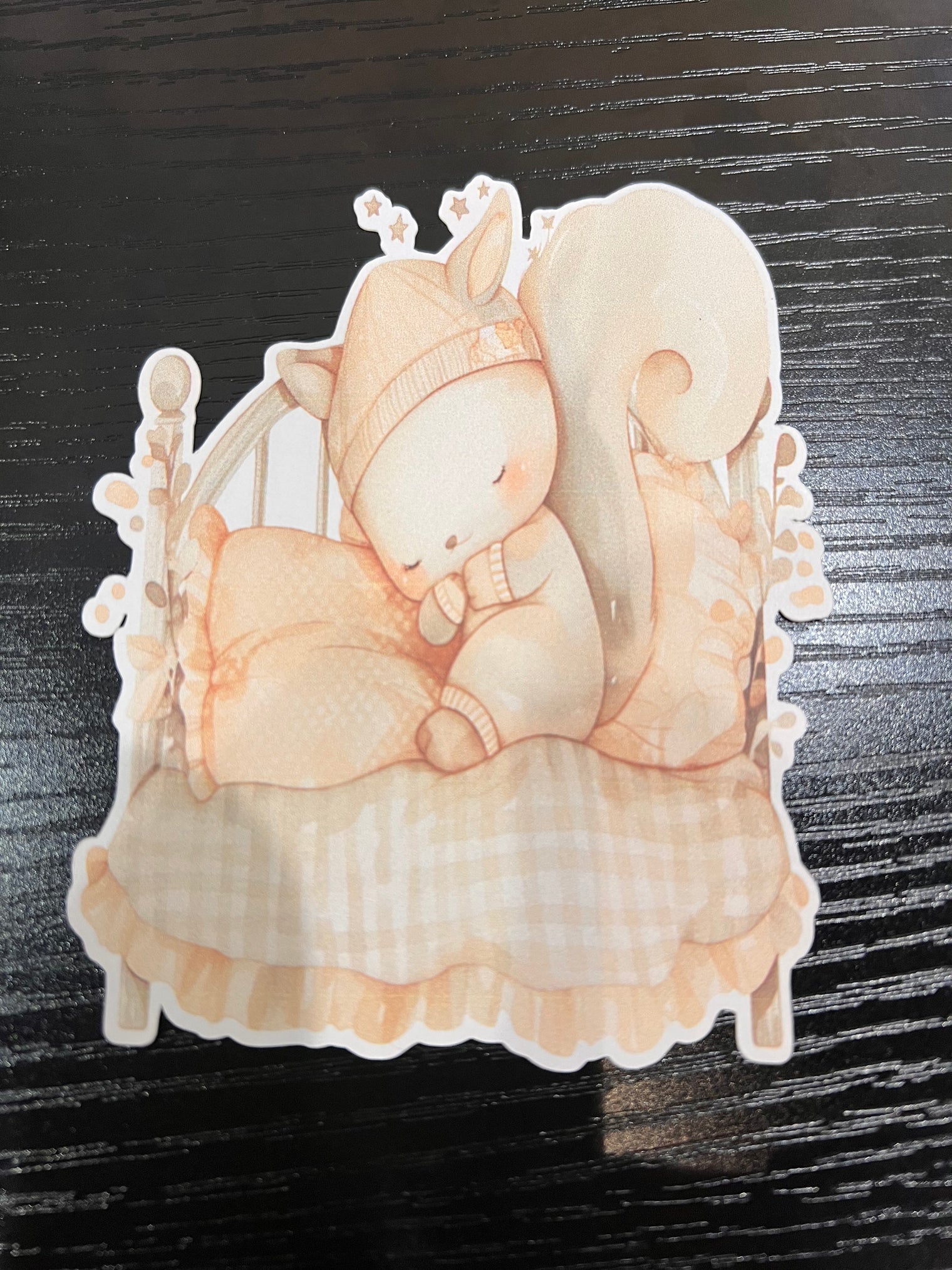 Woodland Creatures Handmade Die Cut Sticker - Sleeping Baby Squirrel