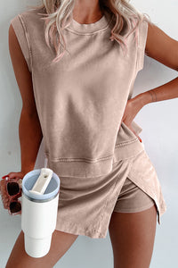 Phalaenopsis 2 Pieces Mineral Wash Cotton Tank Top Lined Split Skirt Set