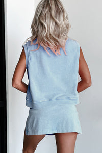 Light Pink 2 Pieces Mineral Wash Cotton Tank Top Lined Split Skirt Set