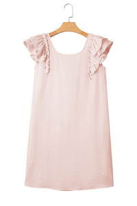 Beau Blue Textured Flutter Sleeve Square Neck Bow Back Mini Dress