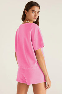 Bonbon V Neck Drop Shoulder Tee and Patchwork Drawstring Shorts Set