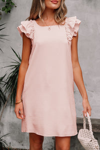 Beau Blue Textured Flutter Sleeve Square Neck Bow Back Mini Dress