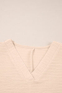 Apricot Textured V Neck T Shirt and Shorts Set