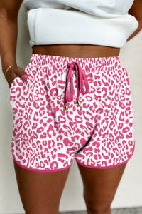 White Leopard Elastic Waist Lace up Contrast Trim Casual Shorts