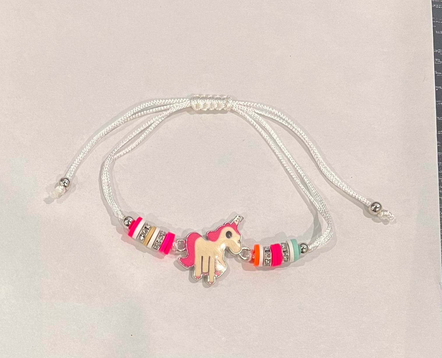Girl Handmade String Bracelet Unicorn Pendant - White