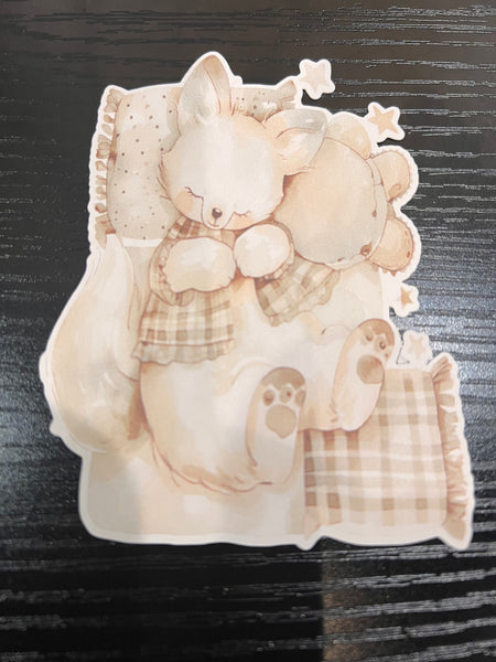 Woodland Creatures Handmade Die Cut Sticker - Sleeping Baby Wolf