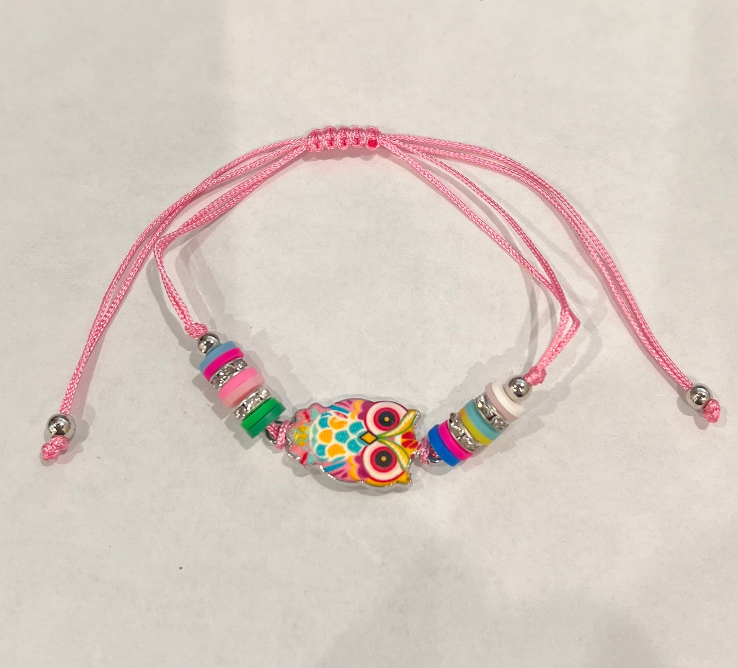 Girl Handmade String Bracelet Owl Pendant - Pink