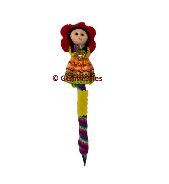 Authentic Ecuador Cuenca Serrana Native Doll Pen - Holding a Flower