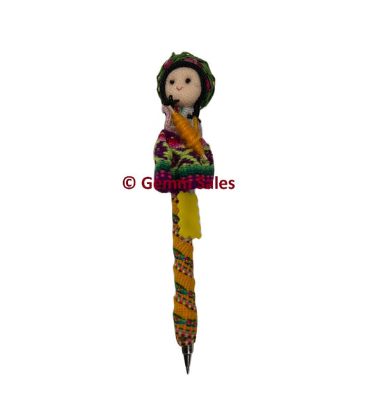 Authentic Ecuador Cuenca Serrana Native Doll Pen - Holding a Spool of Yarn