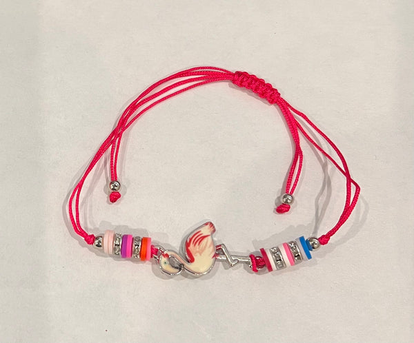 Girl Handmade String Bracelet Flamingo Pendant - Hot Pink