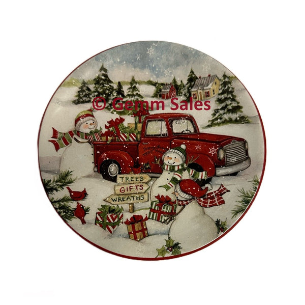 Christmas Certified International Red Truck Snowman Canape Plate - Presents