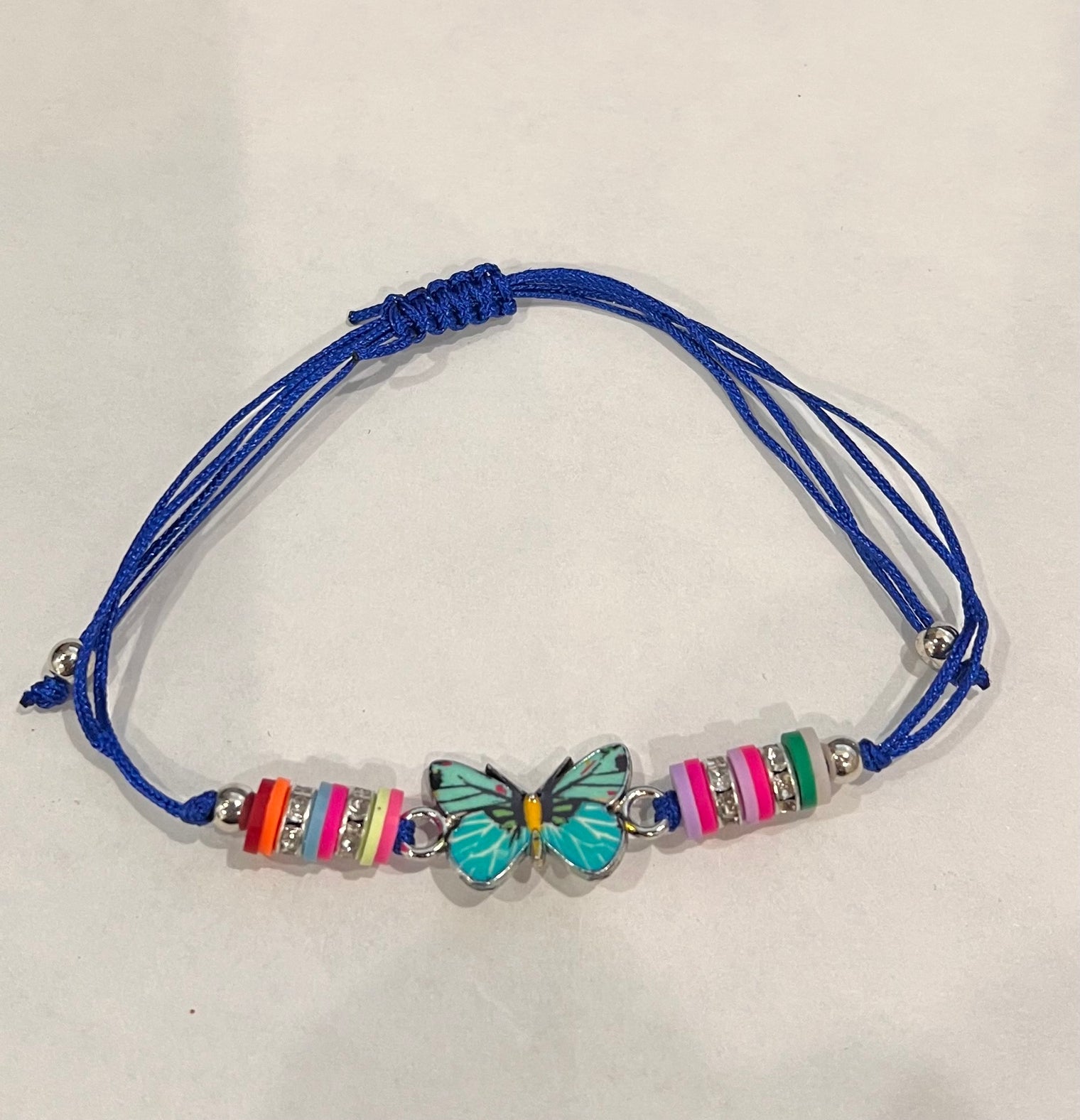 Girl Handmade String Bracelet Butterfly Pendant - Blue