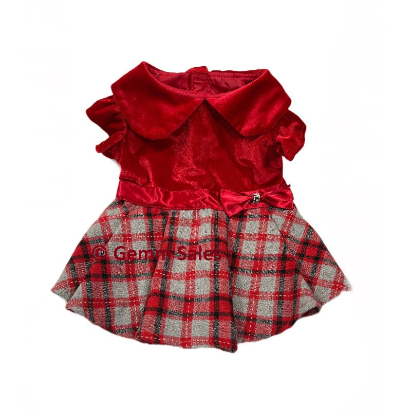 Holiday Tails Christmas Dog Dress Plaid Skirt Satin Ribbon
