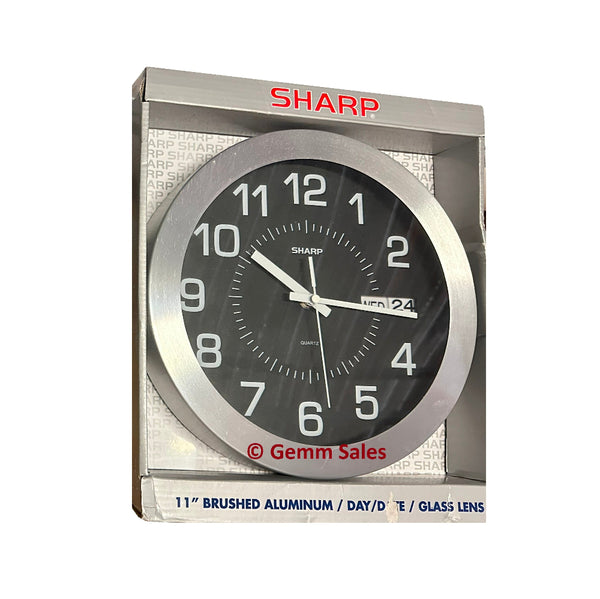 Sharp 11” Wall Clock with Brushed Aluminum Case