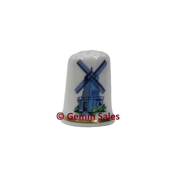 Solvang California Blue Danish Windmill Fine Bone China Souvenir Thimble