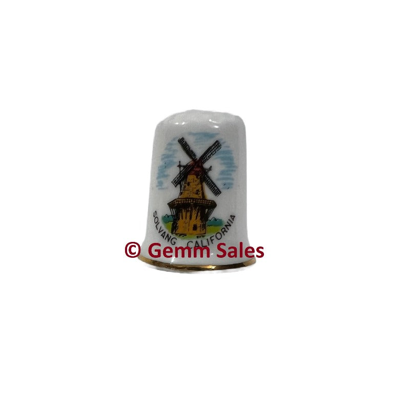 Solvang California Danish Windmill Fine Bone China Souvenir Thimble