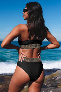 Rose Leopard Mesh Trim 2pcs Bikini Swimsuit