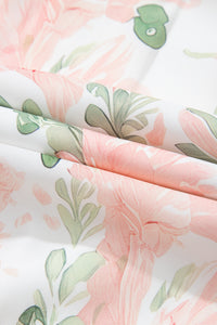 Pink Plus Size Floral Print Striped Detail Short Summer Dress