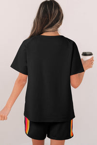 Bonbon Striped Patch Front Casual Tee